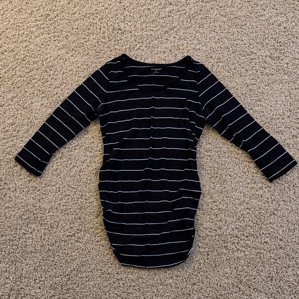 Black and White Striped Long Sleeve Maternity Top